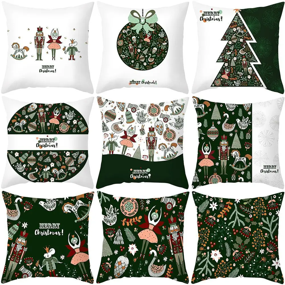 

2023 Green Pattern Christmas Pillowcase Noel King Queen Natal Xmas Tree Merry Chrstmas Home Decor Navidad Pendant Happy New Year