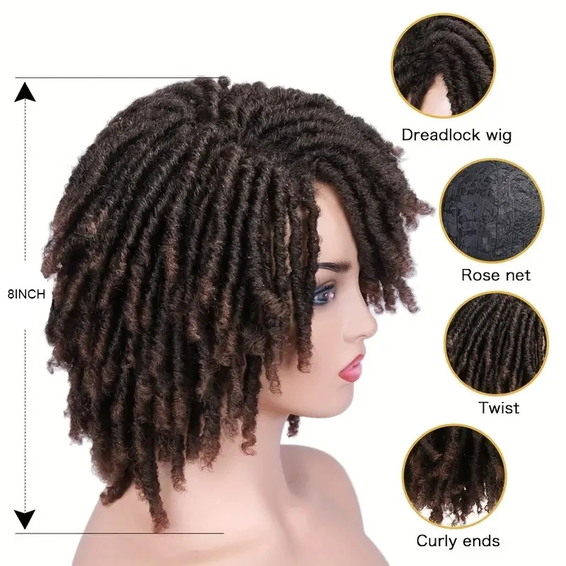 Braided Wigs For Women Synthetic Wig Ombre Braided Dreadlock Wig Black Brown BUG African Faux Locs Crochet Twist Hair Short Wigs