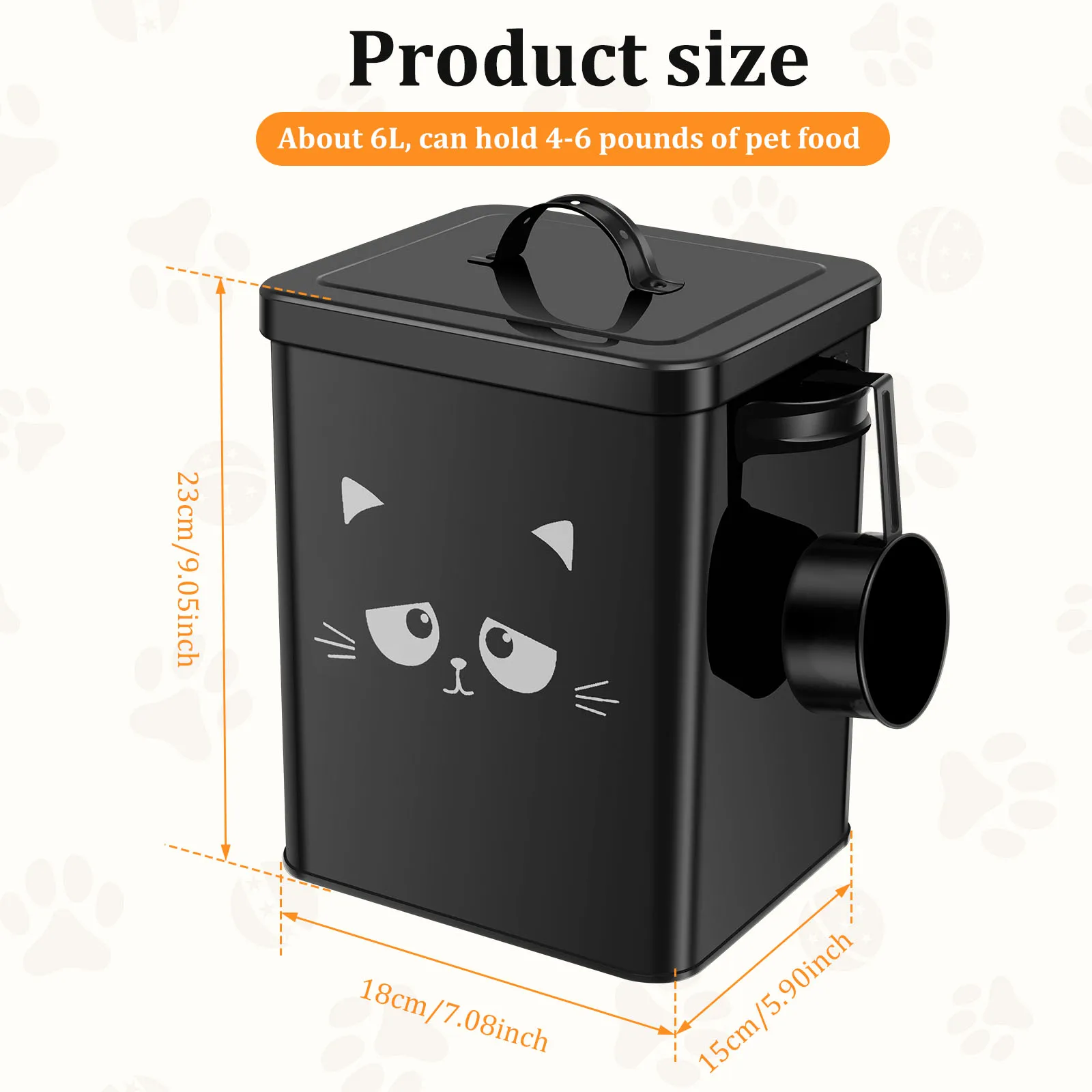Contenedor de almacenamiento de alimentos para mascotas, contenedor de hierro para golosinas para gatos con tapa, Cubo de almacenamiento hermético para perros de gran capacidad de 6L, accesorios para suministros para mascotas