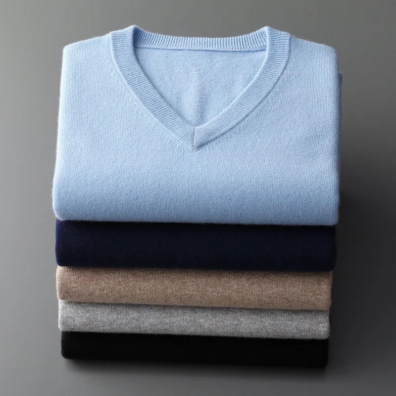 Cashmere Cotton Blend Classic V-neck Knitted Sweater Men Pullover Autumn Winter Soft Warm Business Casual Jumper pull homme turtleneck sweater basic sweater jacquard sweater