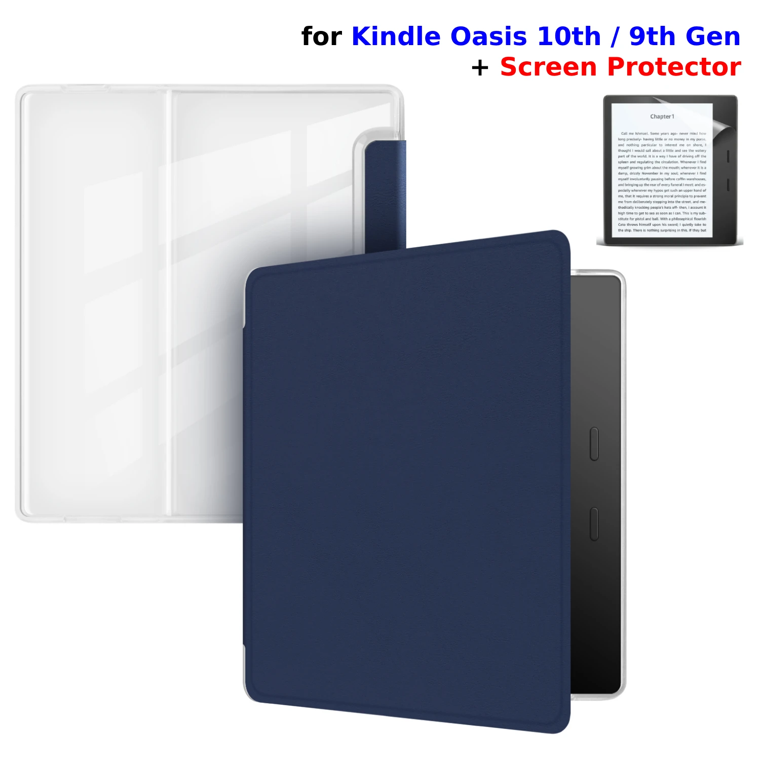 Premium PU Leather & Transparent Acrylic Sleep Cover for Kindle Oasis 7 with Screen Protector