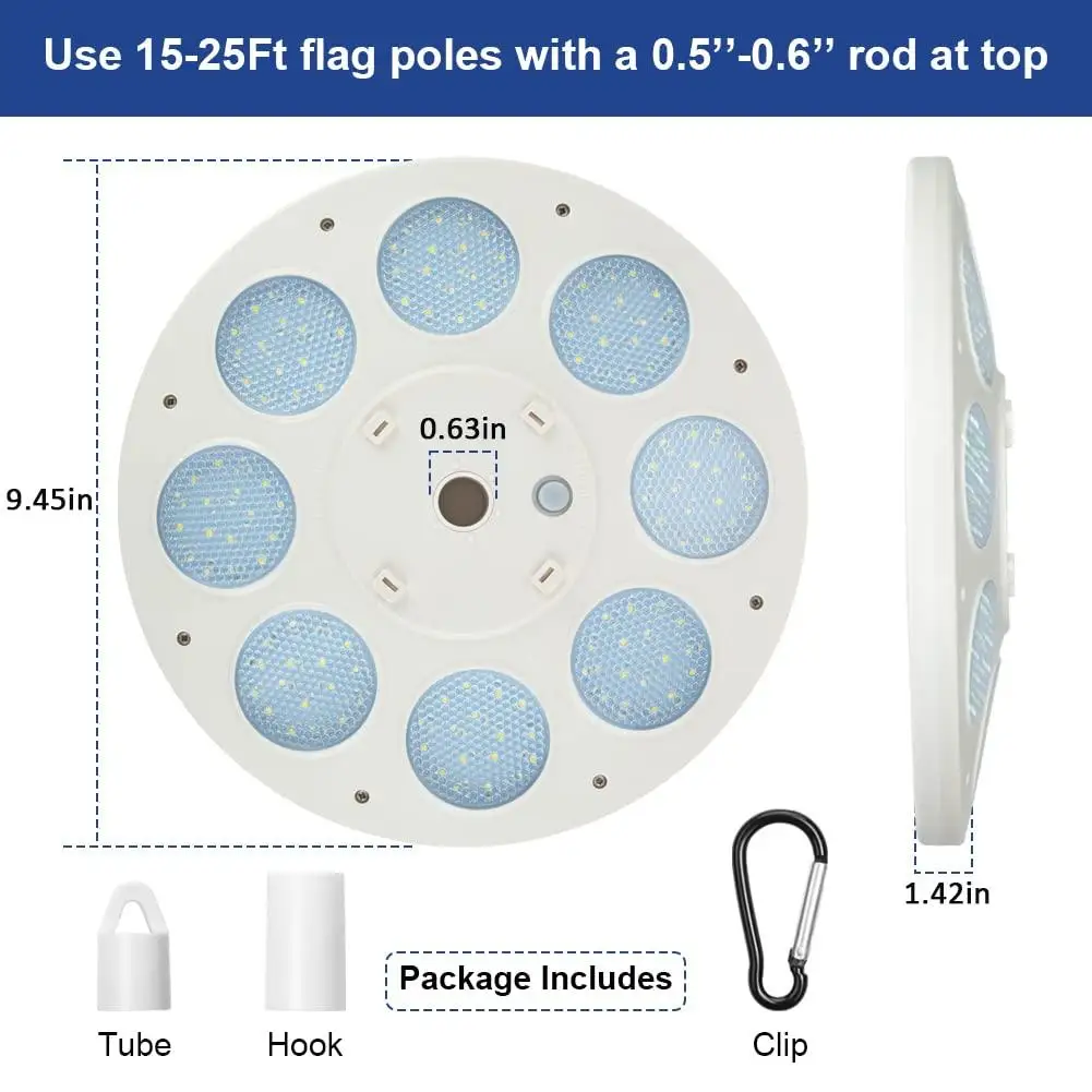 136LED Round Solar Flag Pole Light Super Bright Energy Saving IP65 Waterproof Flagpole Lights Auto On/off Outdoor Camping Lamp solar lights