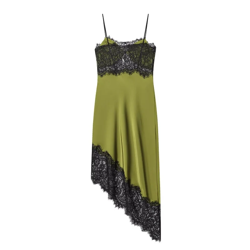 MUJER Spitzen-Slip-Midikleid für Damen, asymmetrisches Satin, Damenkleider, luxuriöse Abendkleider für Damen, sexy Nacht-Damenkleider – Detail 5