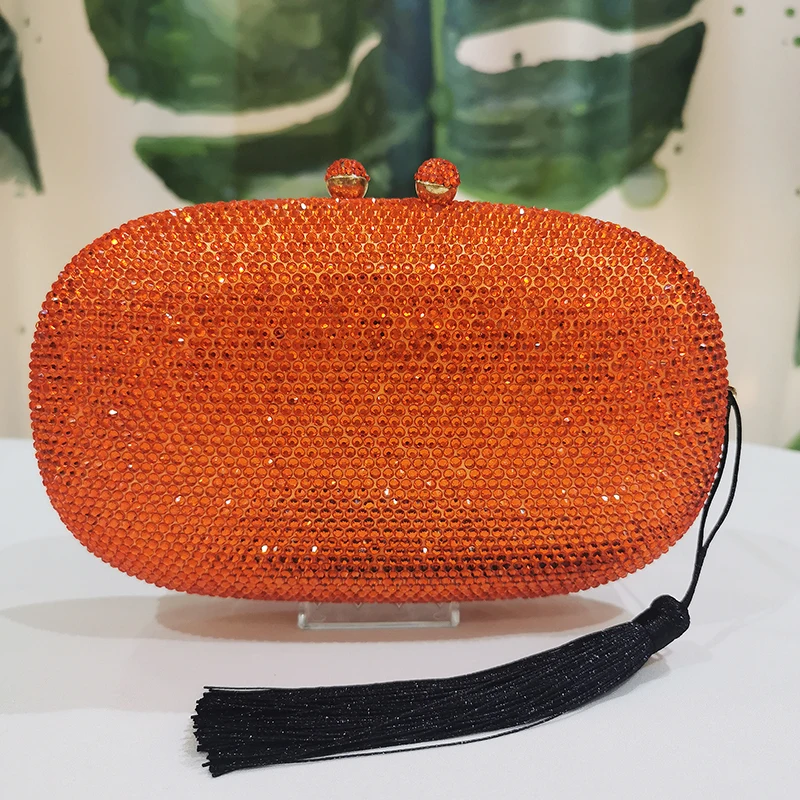 

Tassel Green/Orange/Silver Crystal Evening Clutch Wedding Purse Women Diamond Dinner Banquet Handbag Fashion Ladies Minaudiere