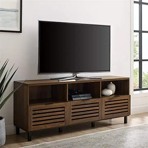 

Slatted Wood TV Stand for TV's up to 80" Universal TV Stand for Flat Screen Living Room Storage Cabinets and Shelves Ent White l