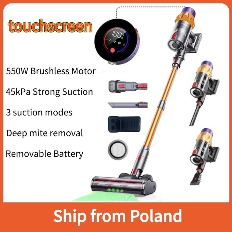 Aspirapolvere Senza Fili Con LED Touchscreen, Motore Brushless 70.000 Giri/min, Autonomia 40 Min, Per Tappeti E Peli Animali