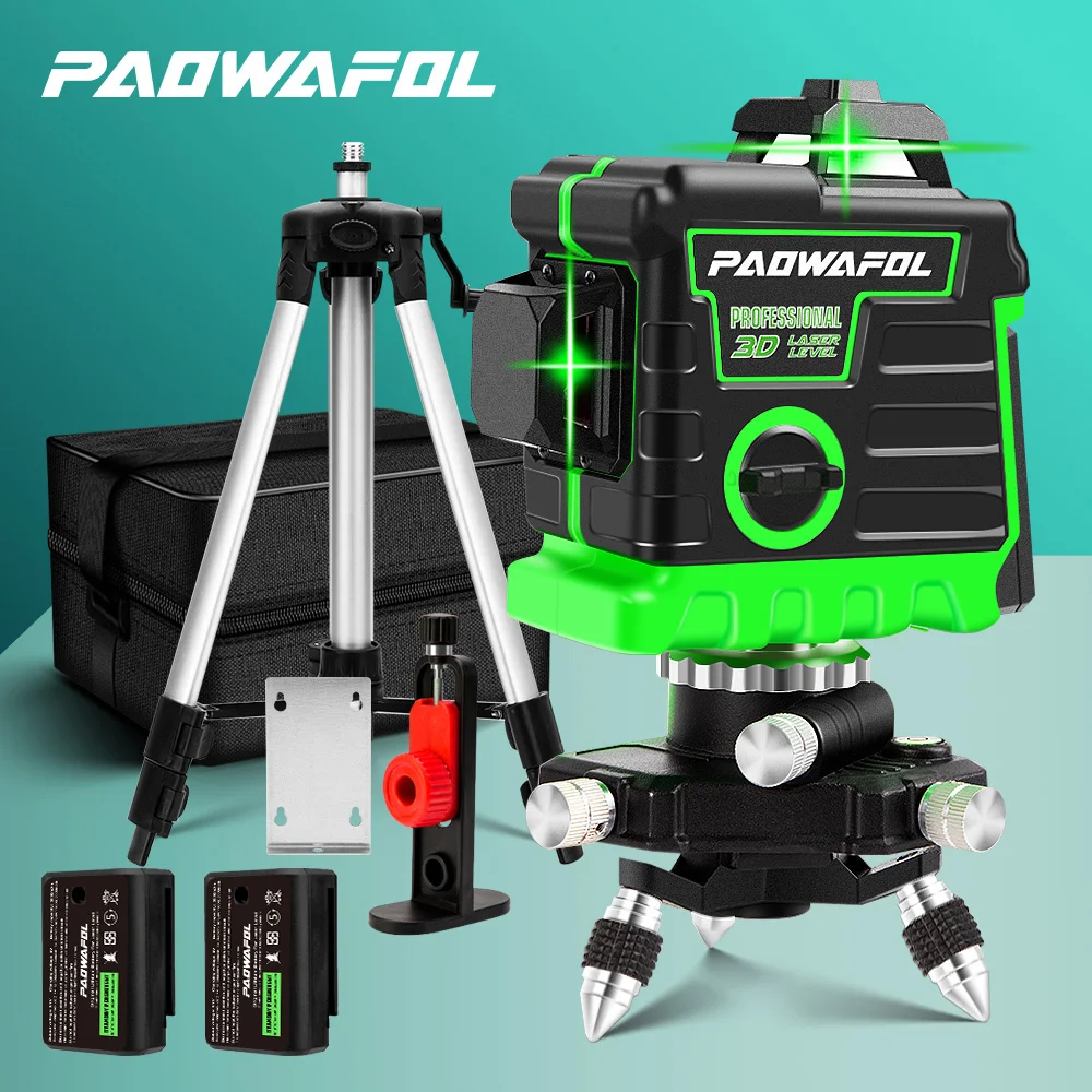 12 Lines 3D Green Laser Level Self Leveling 360 Degrees Horizontal And...