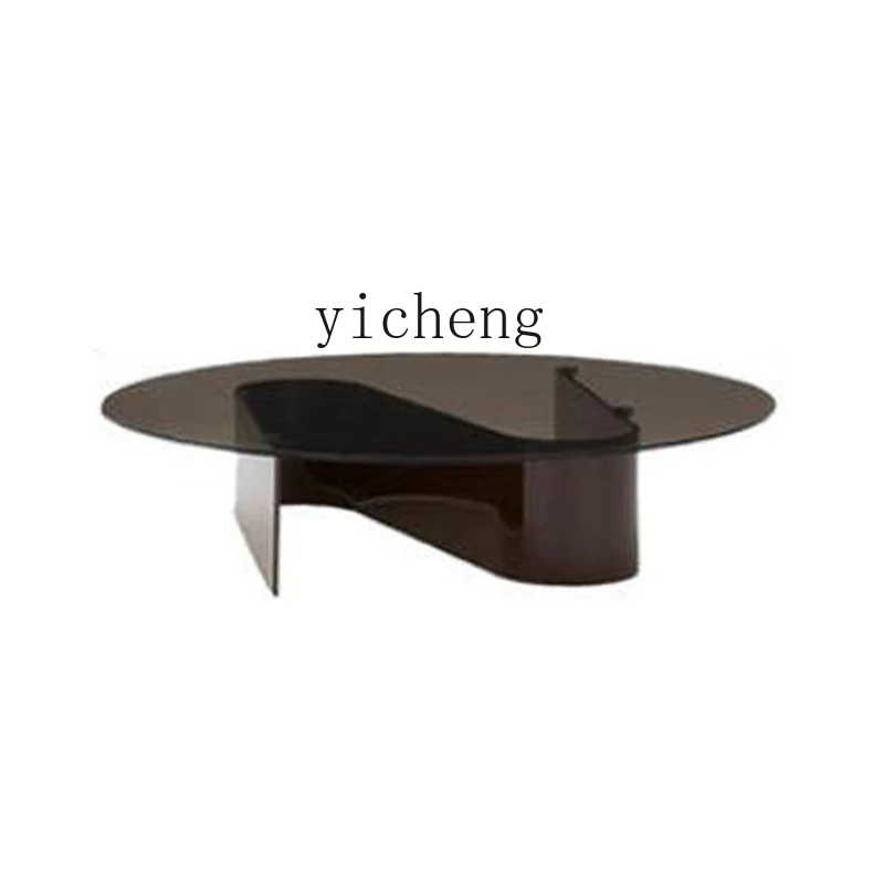 

ZK Glass Coffee Table Living Room Modern Small Apartment Villa round and Square Light Luxury Coffee Table
