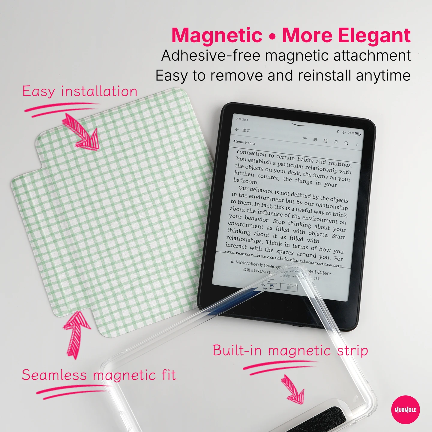Murmole Floral Grid Plaid Magnetic Detachable Cover