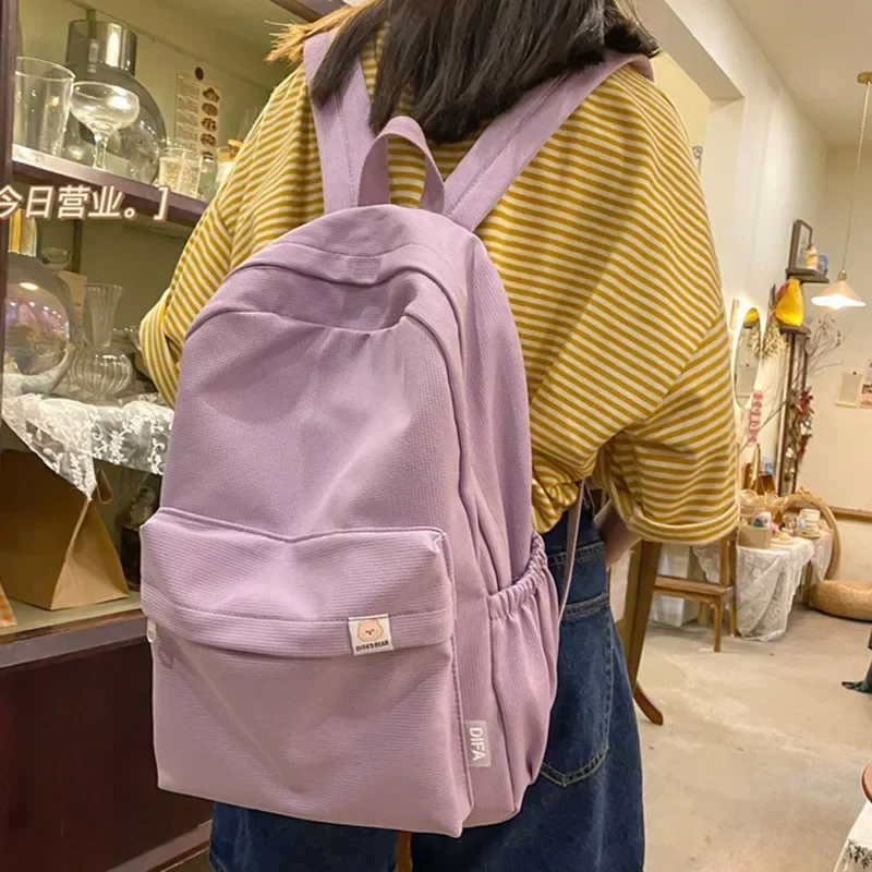 

New Waterproof Nylon Women Backpack Female Travel Bag Backpacks Schoolbag for Teenage Girls Solid Color Schoolbag