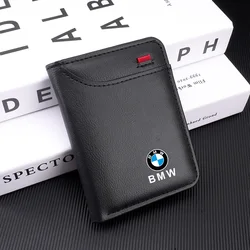 PU Leather Car Mini Wallet, Lightweight with Large - Capacity Interior and Sticker (BMW - black)