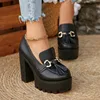 Metal Buckle Decor Chunky High Heel Pumps Women Gothic Platform Loafers Large Size New Fashion Tassels Thick Heeled Party Shoes