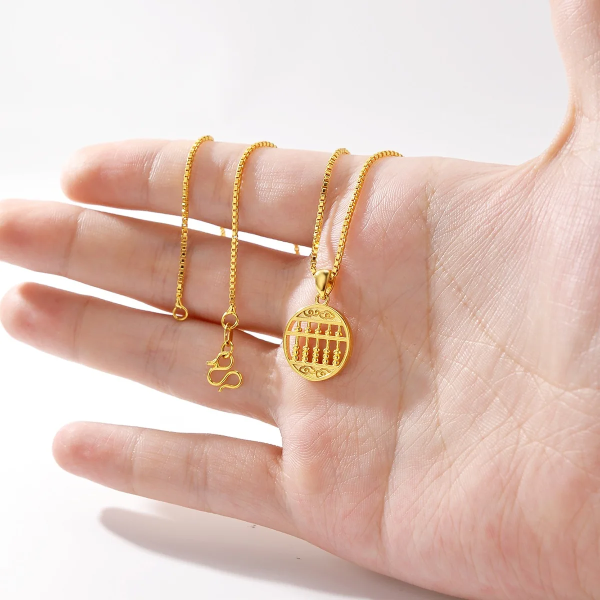 AU999 Gold Necklace Womens Korean Version 24k Pure Gold Ruyi Abacus Pendant New Necklace Goddess Birthday Gift