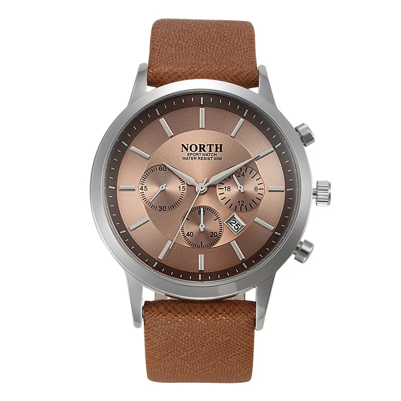 NORTH de lujo reloj de los hombres a prueba de agua moda casual reloj de pulsera de cuarzo de cuero genuino hombre de negocios relojes deportivos hombres reloj azul