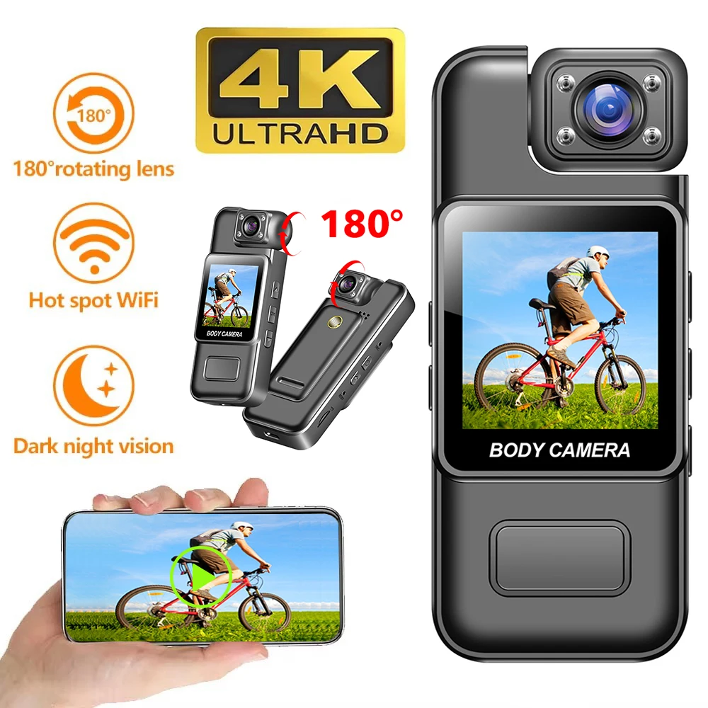 4k 1080P Mini Digital Camera WIFI Remote Control 180 Degrees Wide Angle Rotation Lens Bodycam Sports DV with Rotating Back Clip 2