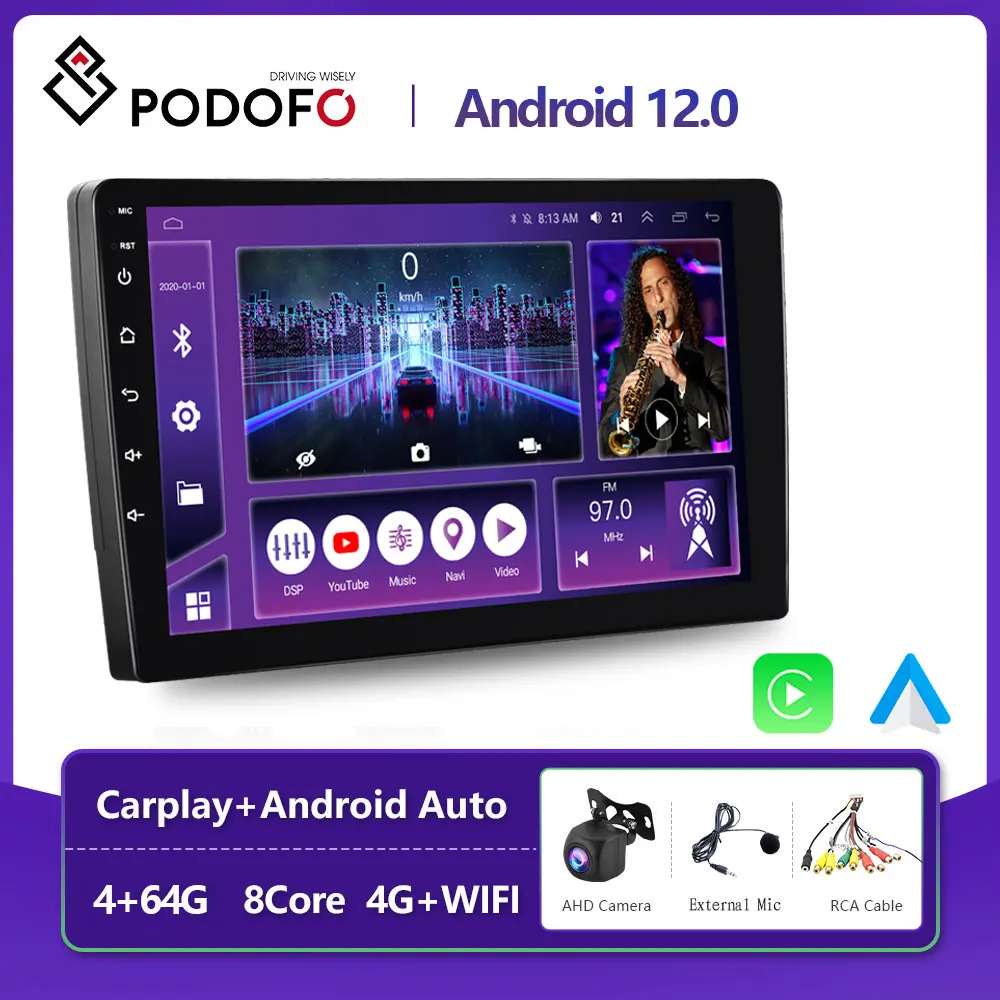 

Автомобильный мультимедийный плеер Podofo, плеер на Android 12, с восьмиядерным процессором, GPS, 64 ГБ, Wi-Fi, без DVD, типоразмер 2 DIN