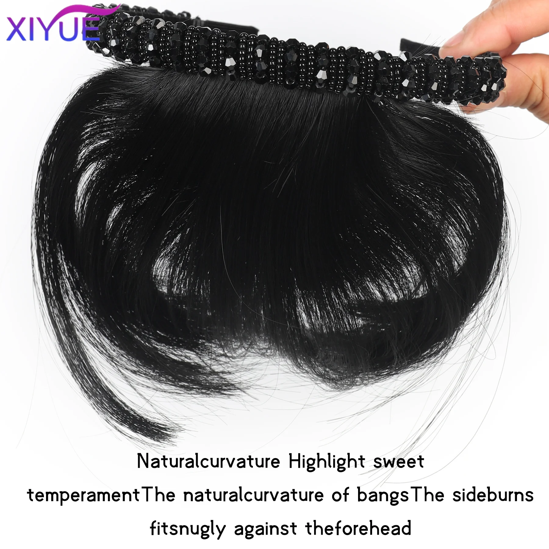 Rhinestone Headband Bangs hairpiece in one piece Synthetic Short Straight Bangs Hair Extension Fake Fringe For Women Hair Access