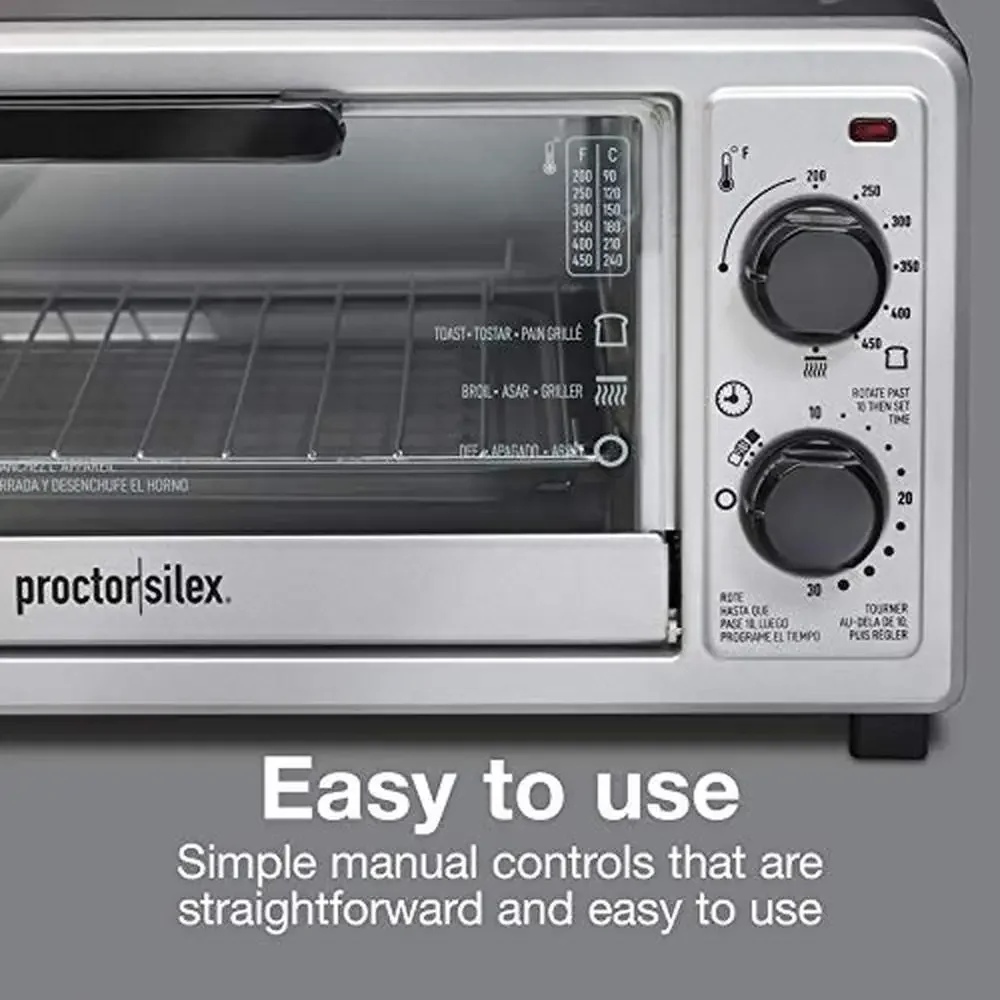 4 Slice Multi-Function Countertop Toaster Oven with Bake Toast Broiler 1100W Timer Auto-Shutoff Bake Pan Oven Rack Stainless 4