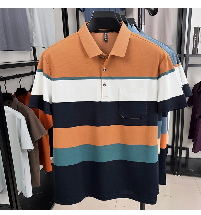 Quality trendy short sleeve polo shirt men fashion color blocked striped pocket design comfortable breathable summer T-shirt 22 S42c433b9cb544cf1b2b9e7f81f1d69a3e