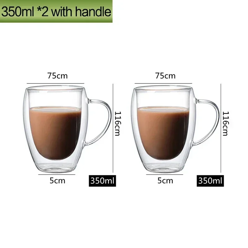 350ml Double Wall Handmade Glass Cup - Transparent Heat Resistant Drinkware for Tea, Coffee, Beer, and More