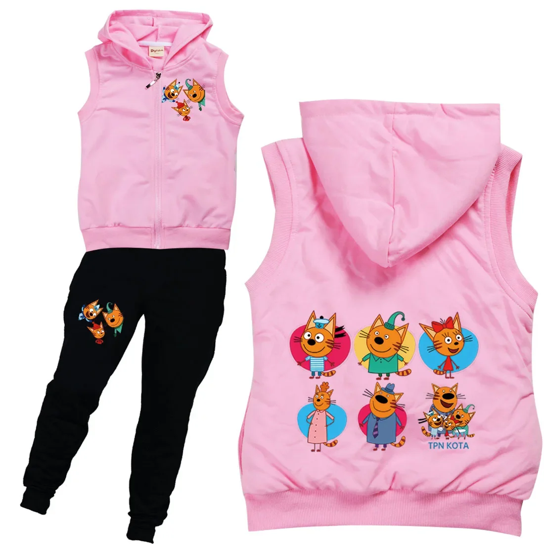 

Kid-e-cats Clothes Kids Cartoon Three Kitten Russian Baby Hoody Zipper Jackets Vest Pants 2pcs Set Toddler Boys Cartoon Clothing