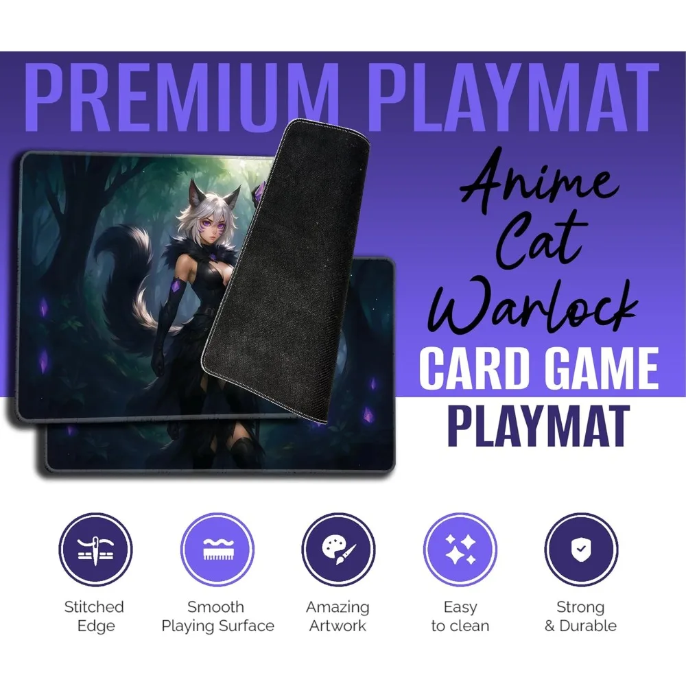Anime Cat Warlock Playmat  24x14 TCG Mats for The Magic Gathering Commander Non-Slip Stitched Play Mat for MTG Cards & Decks - 2