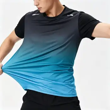 T-shirt Sportiva da Uomo a Maniche Corte con Sfumature, Asciugatura Rapida, per Allenamento Outdoor, Basket, Corsa - Abbigliamento Uomo