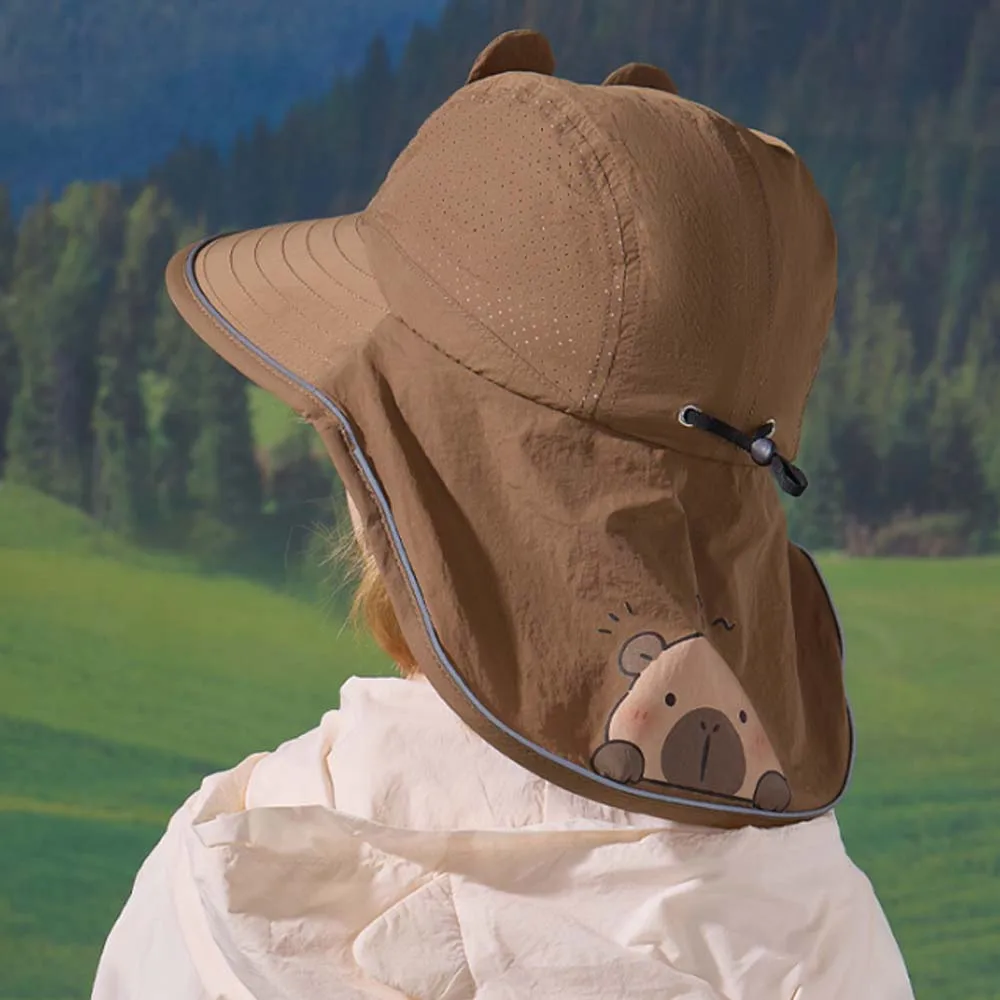 Breathable Capybara Fisherman Hat Windproof Rope Anti-Splash Water Shawl Neck Protecting Cap Adjustable Thin Sunshade Hat