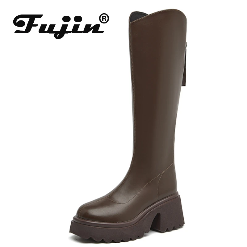 

Fujin 7cm Microfiber Leather Platform Wedges Plush Knee High Boots Ankle Winter Autumn Woman Fashion Slip on Spring Warm Shoes