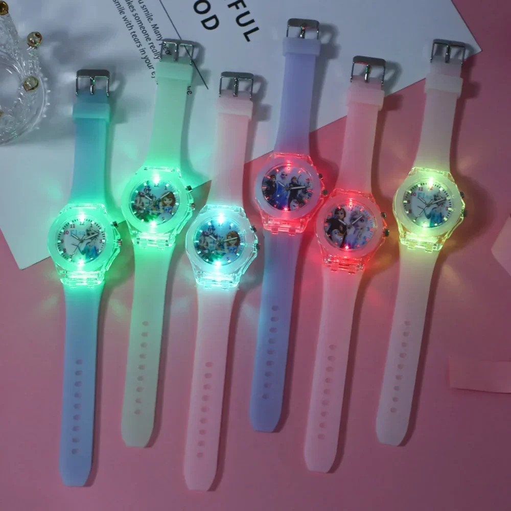 Disney Frozen Princess Pattern Kids Watches LED Flash Children Watch Toys Fashion Quartz Wristwatch Christmas Gifts for Kids 6