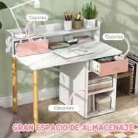 Aiyaplay Ensemble de bureau pour enfants avec chaise Bureau pour enfants avec compartiment à tiroirs et étagères rose et blanc 5