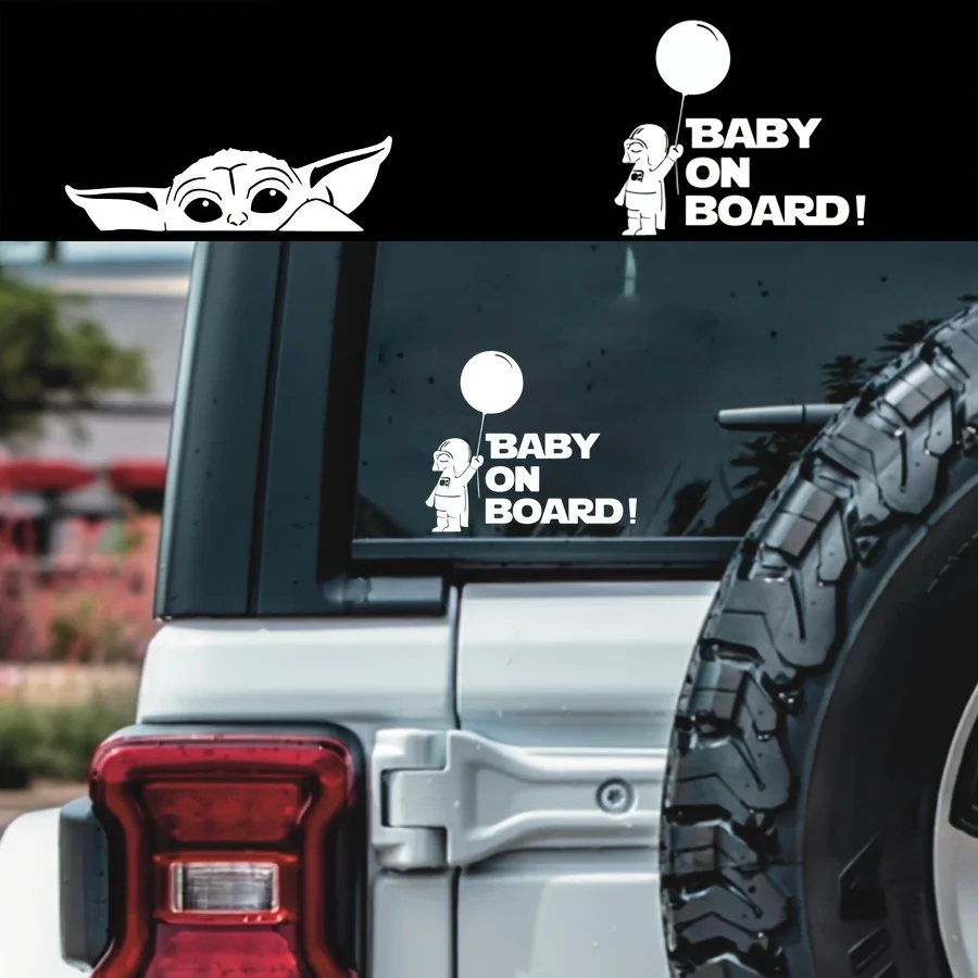 6 x 8 in. The Mandalorian Grogu Peeking Car Window Decal, Chrome