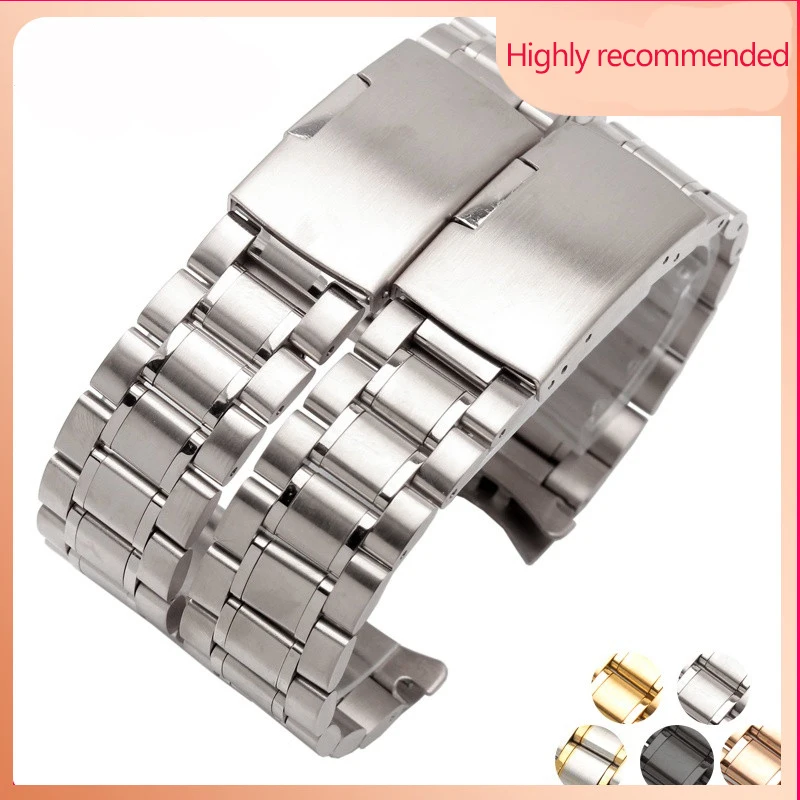 HighQualityStainlessSteelWatchbandFlatCurvedEndStrapBracelet