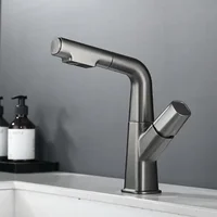 2 Modes Nozzle Faucet Bathroom Basin Faucets Pull Out Type Lift Up Down Stream Sprayer Hot and Cold Sink 360° Rotation Tap 2