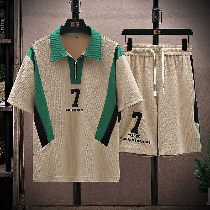 

Футболка-поло мужская с принтом, повседневный комплект с шортами, Свободная рубашка с коротким рукавом, топ, шорты