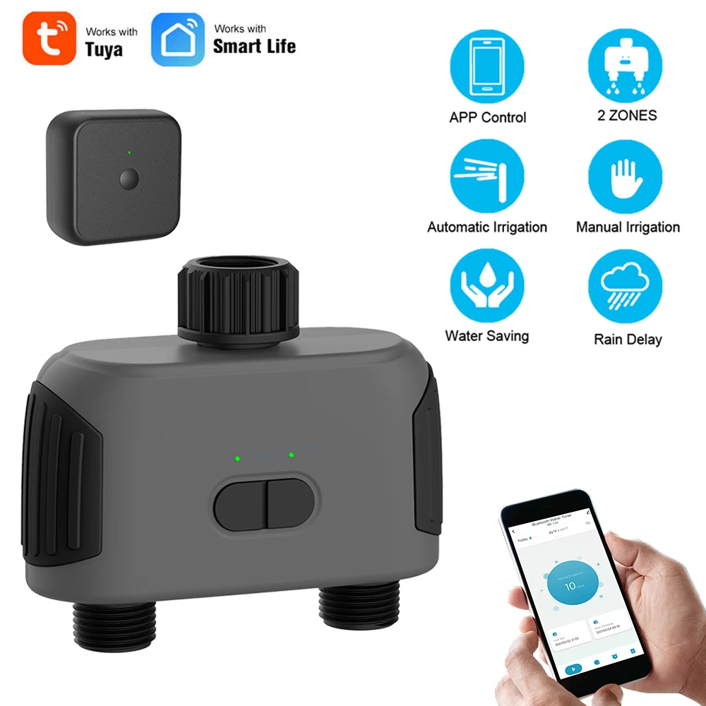 WIFI Garden Watering Timers 2 Outlet Smart Sprinkler Drip Irrigation Controller Water Valve Rain