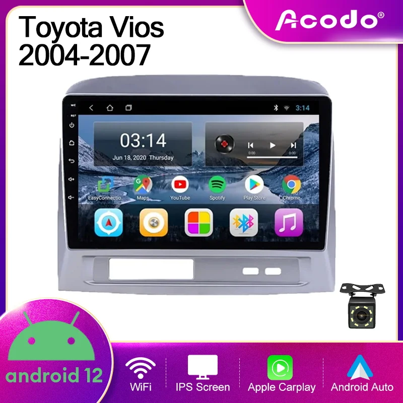 

Acodo 2din Android 12 Car Radio Headunit For Toyota Vios 2004-2007 Car 9'' IPS Screen FM WiFi BT SWC Radio GPS Carplay AutoRadio