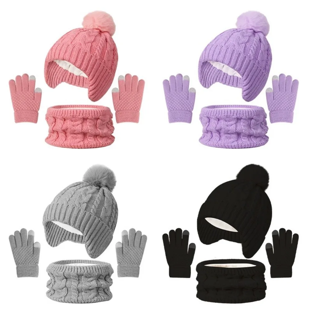 Kids Winter Knitted Hat Scarf Gloves Set