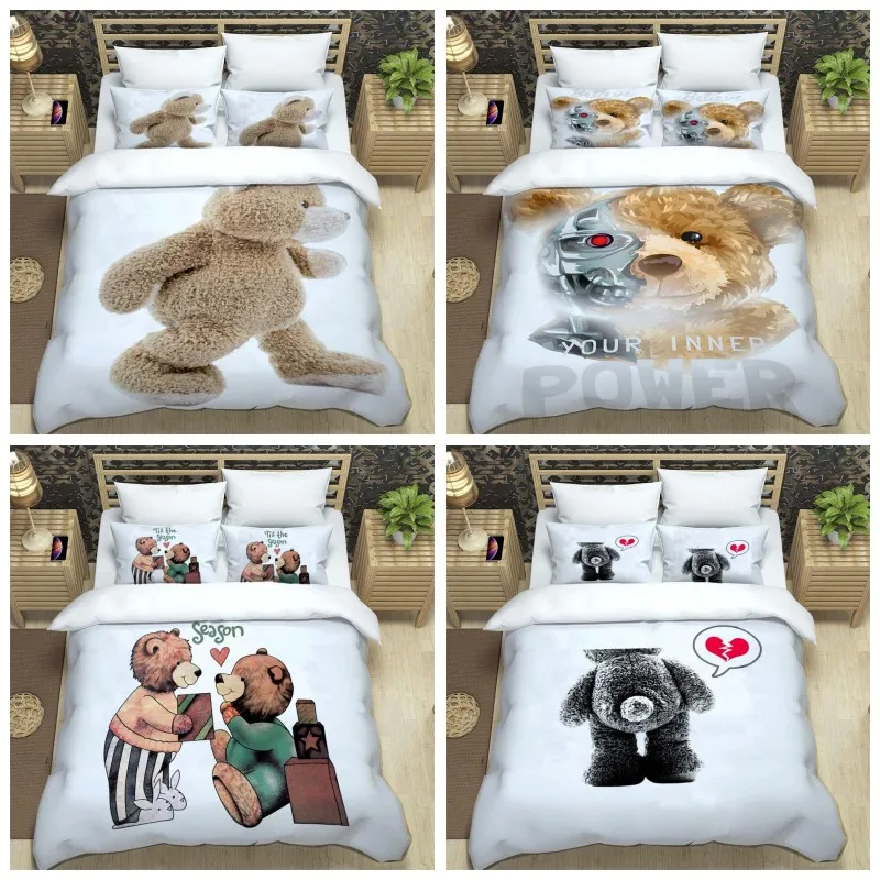 

Cute little bear Printed Polyester soft and comfortable Complete size Customizable comforter bedding sets for children
