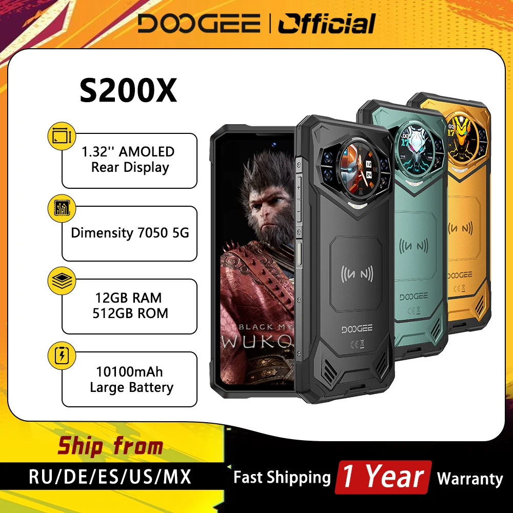 Global Version DOOGEE S200 X 5G Rugged Phone 6.72" Dimensity 7050 12GB+512GB AI Triple camera 10100mAh Battery NFC Smartphone