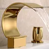 Elegant Waterfall Double Handle Bathroom Sink Faucet Arc Waterfall Spout Bathtub Filler Faucet with Three Holes Widespread 2