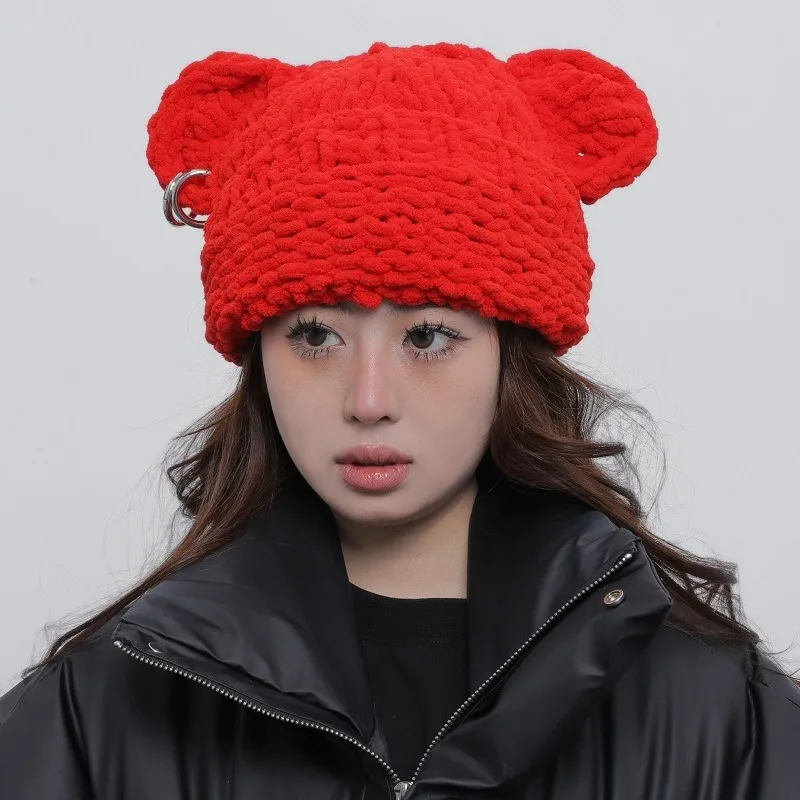 Korean Y2k Solid Color Pullover Balaclava Hat Winter Outdoor Hip Hop Masked Hat Warm Knitted Skull Beanie Cap for Men and Women 3