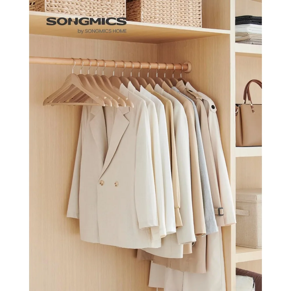 Wooden Hangers, Pack of 12, Coat Hangers, Non-Slip, Pants Bar, 360° Swivel Hooks, for Jackets, Shirts, Coats, Natural Beige UCR