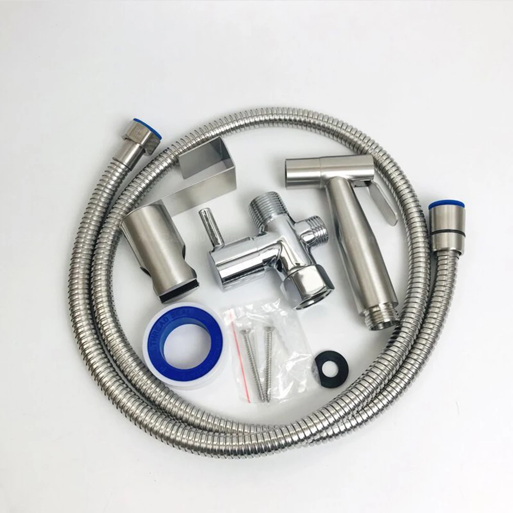Handheld Bidet Toilet Sprayer Set Stainless Steel Bidet Faucet Wall Mounted Toilet Spray Gun Bathroom Shower Head Self Cleaning 6