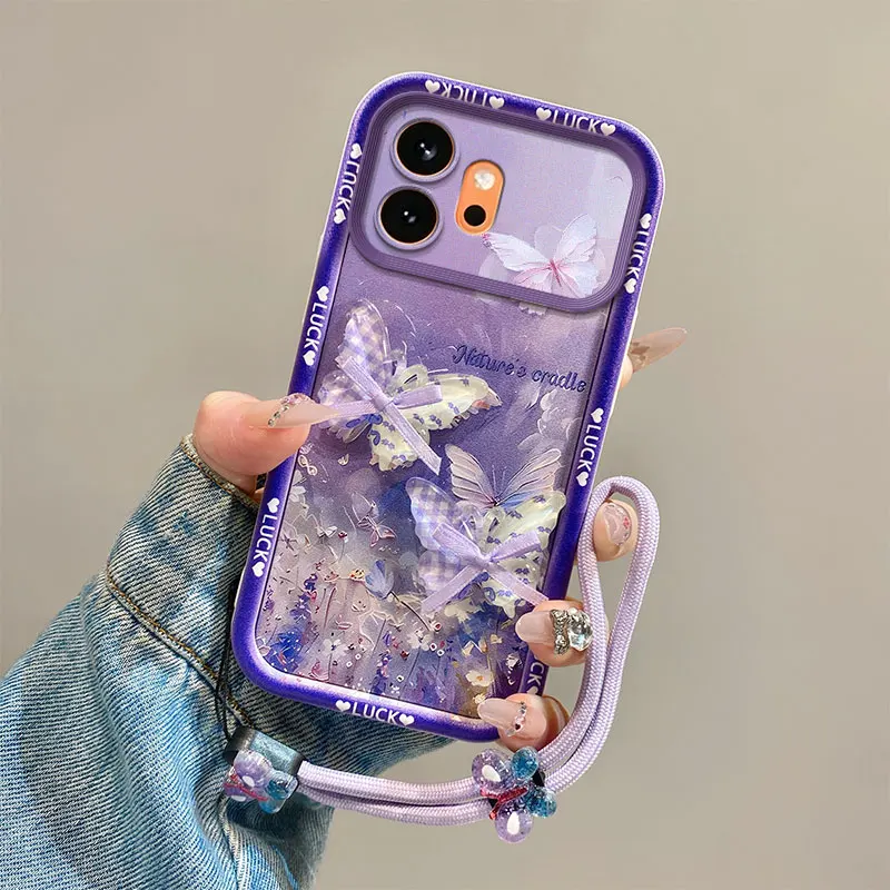 3D Cartoon Flower Butterfly Phone Case with Lanyard Cover