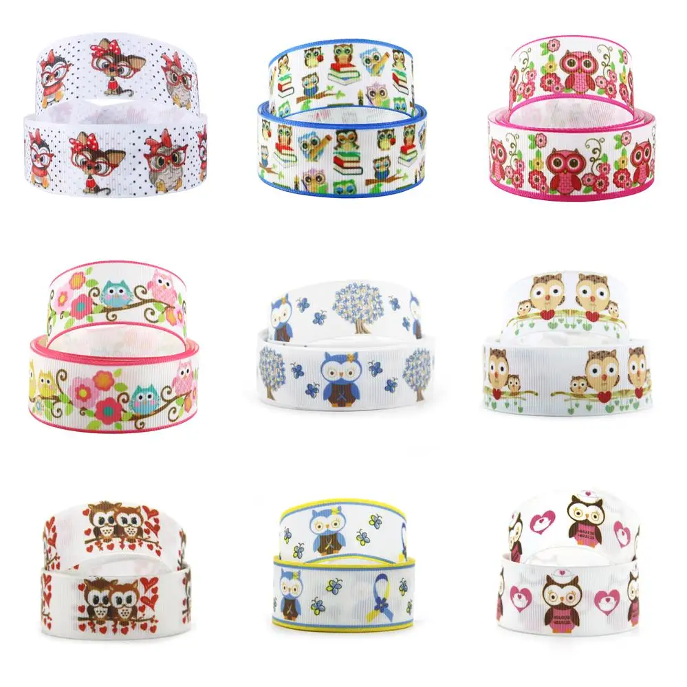 5 Yards Multi Size Owl Animal Printed Grosgrain Ribbon For Gift Wrapping DIY Hair Bows Wedding Party Accessories,5Yc12394
