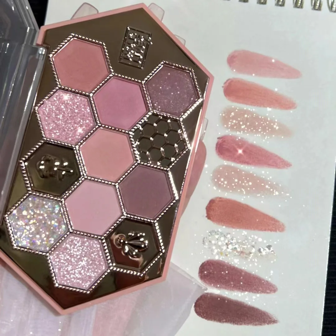 Honeycomb Broken Diamond Eye Shadow Tray Honey Tea Milk Coffee Orange Brown Matte Earth Color Sparkling Powder Makeup