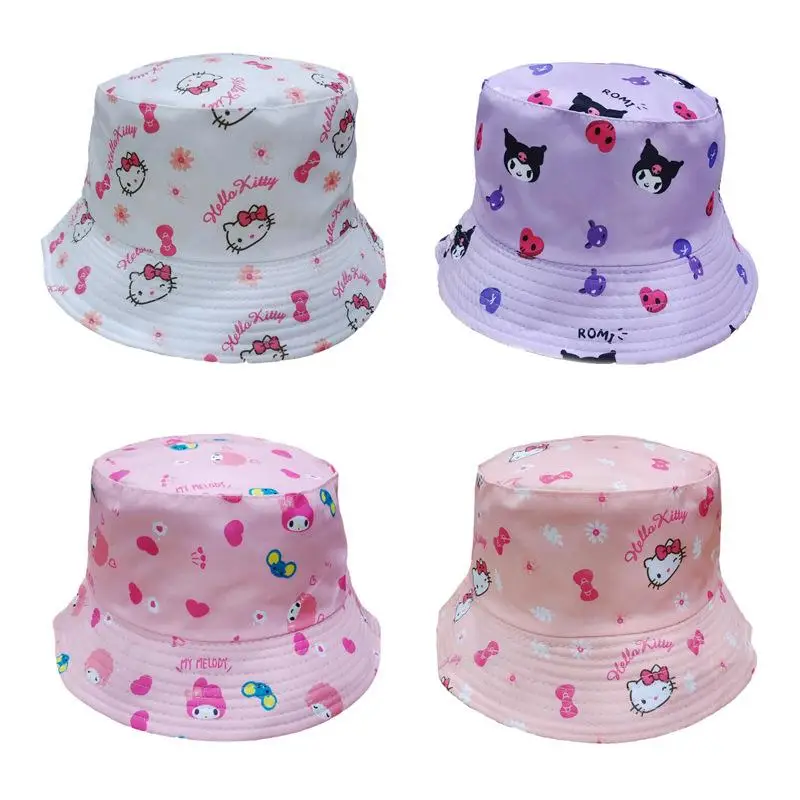 

Kawaii Sanrio Anime Fisherman's Hat Cute Hello Kitty Kuromi My Melody Cartoon Versatile Double Sided Embroidery Gifts for Girls