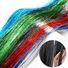 90cm Shiny Sparkle Threads Glitter Hair Tinsel Rainbow Strands Gold Hair Laser False Hair Extensions For Women Girl Kids Styling 2