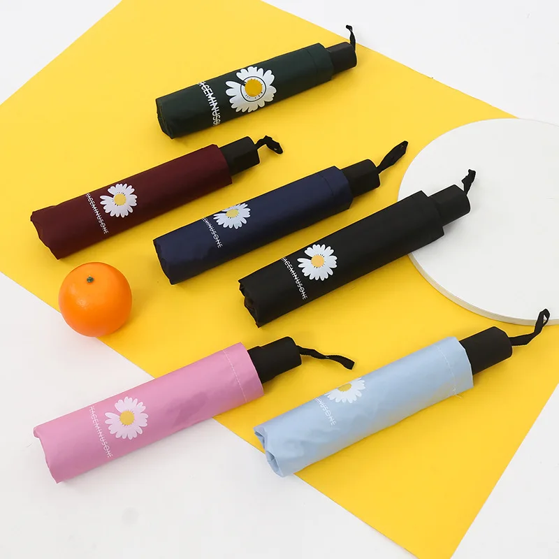 Umbrella Little Daisy Three-fold Rain and Sun Shade Dual-use Vinyl Advertising Umbrella Rain Women Parasol